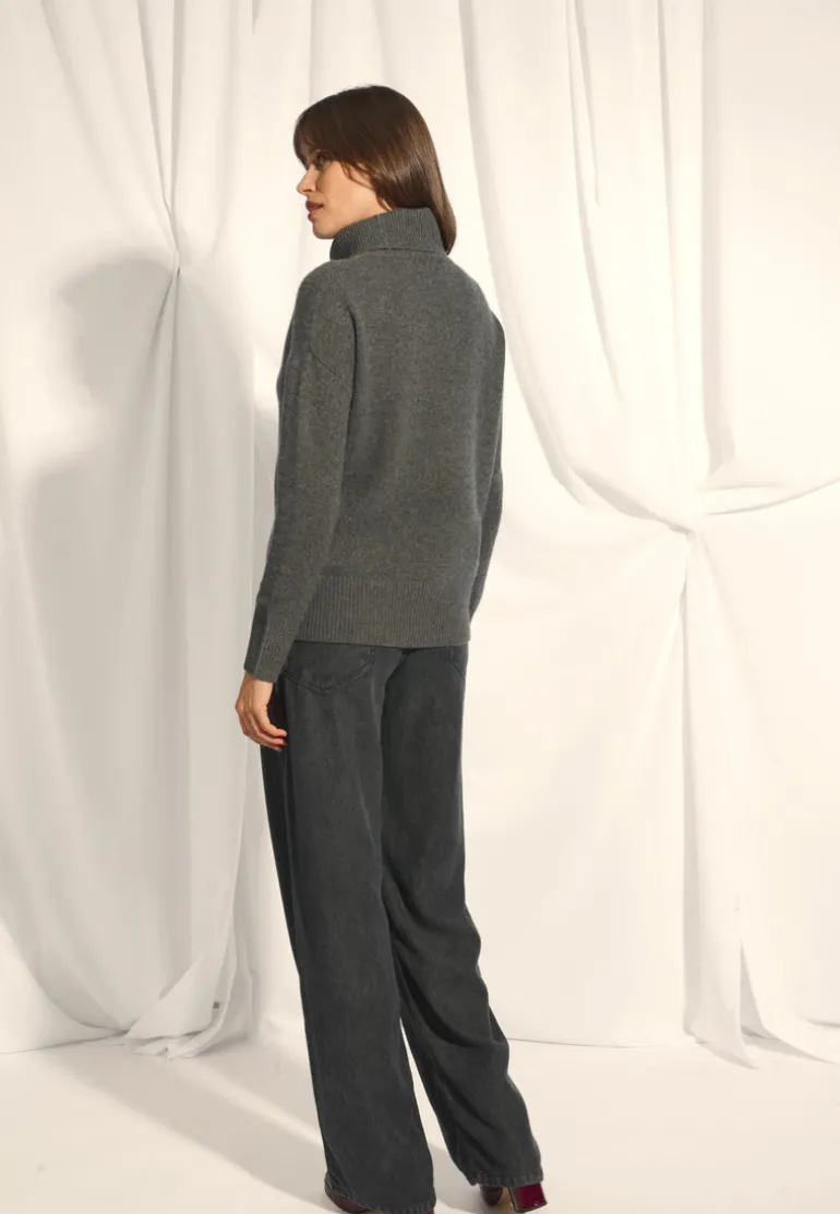 ROMANE pull col roulé anthracite chiné