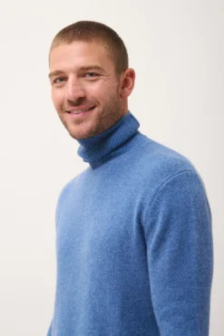 SACHA pull col roulé bleu denim