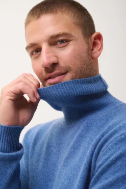 SACHA pull col roulé bleu denim
