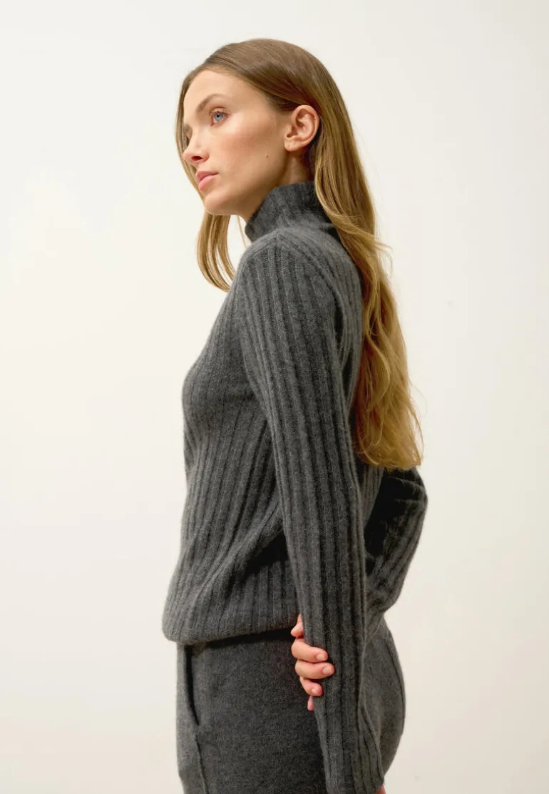 SUNNEVA pull col montant anthracite chiné