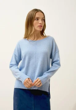TESS pull col rond bleu ciel chiné