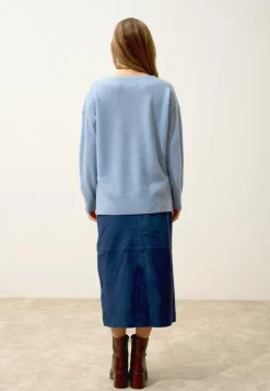 TESS pull col rond bleu ciel chiné