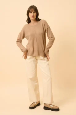 TESS pull col rond camel chiné