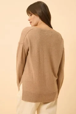 TESS pull col rond camel chiné