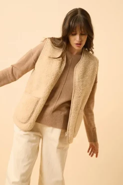 TESS pull col rond camel chiné