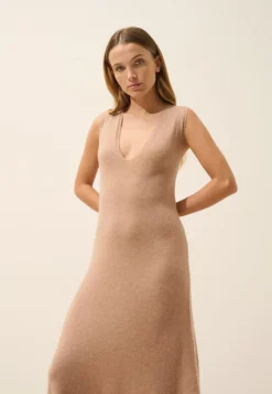 TESSA robe col v camel chiné