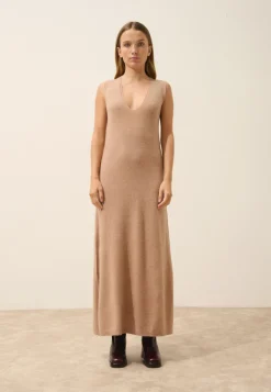 TESSA robe col v camel chiné