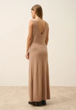 TESSA robe col v camel chiné