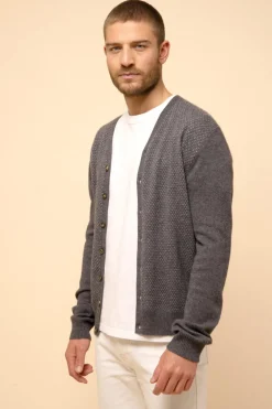 THEA cardigan col v anthracite chiné