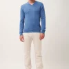 TOM pull col v bleu denim