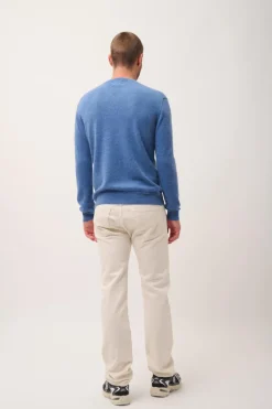 TOM pull col v bleu denim