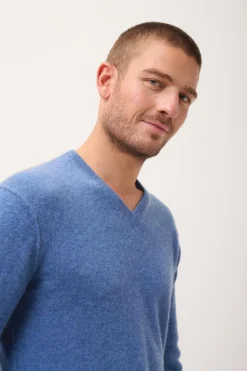 TOM pull col v bleu denim