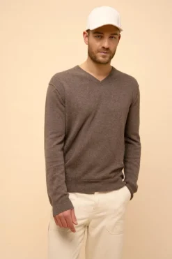 TOM pull col v taupe chiné
