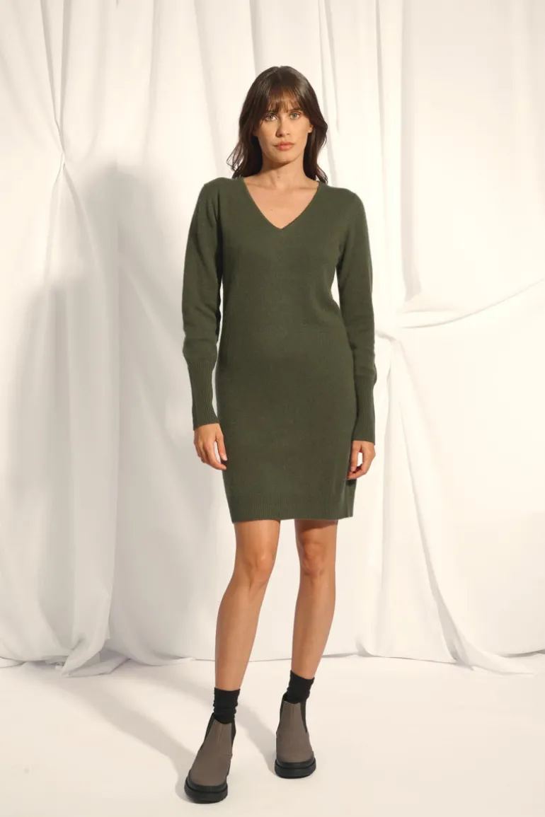 TRACY robe col v kaki