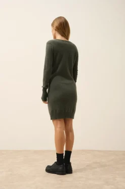 TRACY robe col v kaki chiné
