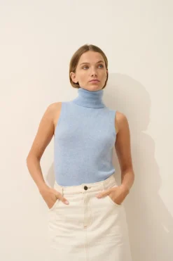 VIOLET pull col roulé bleu ciel chiné
