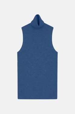 VIOLET pull col roulé bleu denim