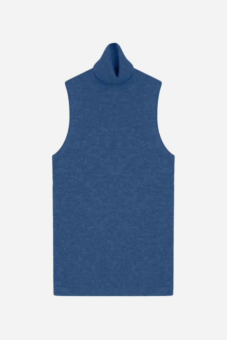 VIOLET pull col roulé bleu denim