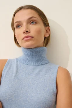 VIOLET pull col roulé bleu ciel chiné