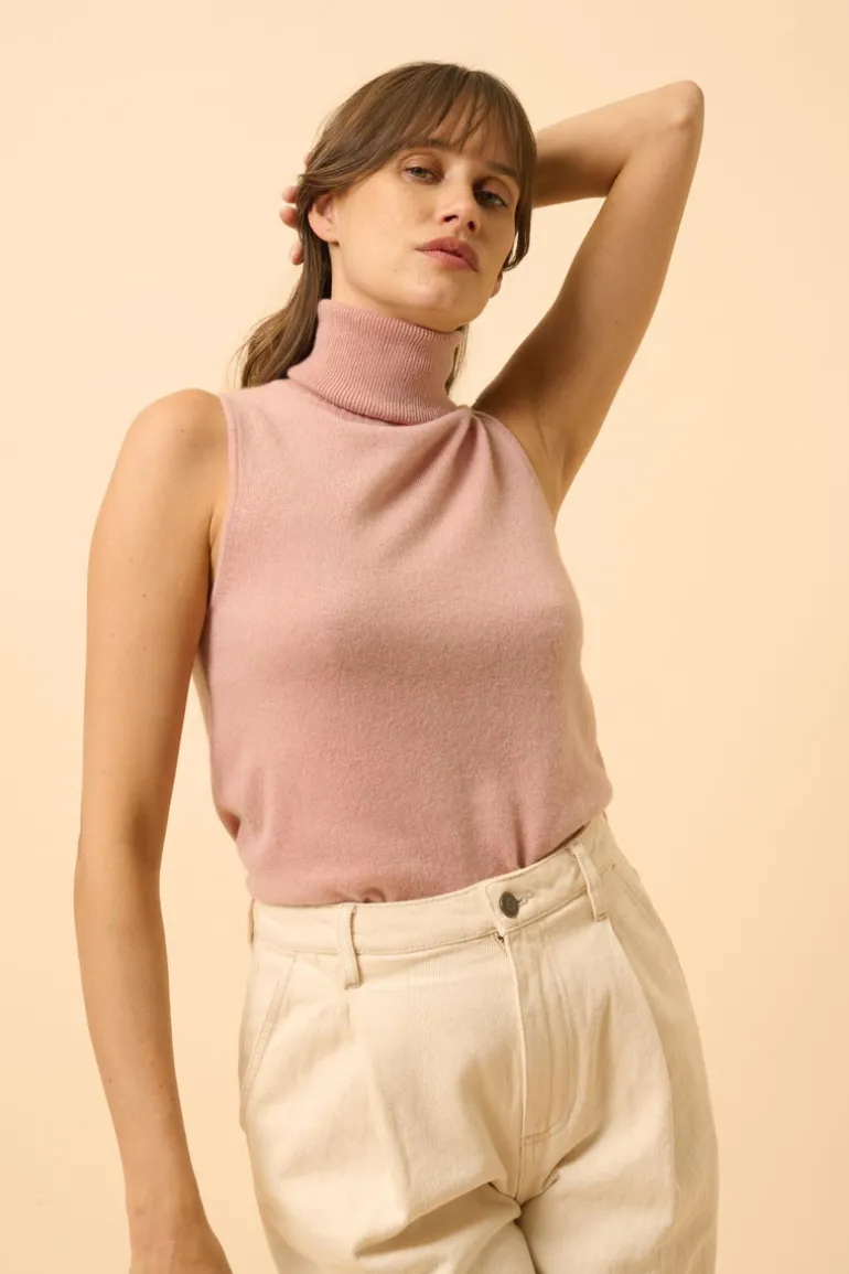 VIOLET pull col roulé bois de rose
