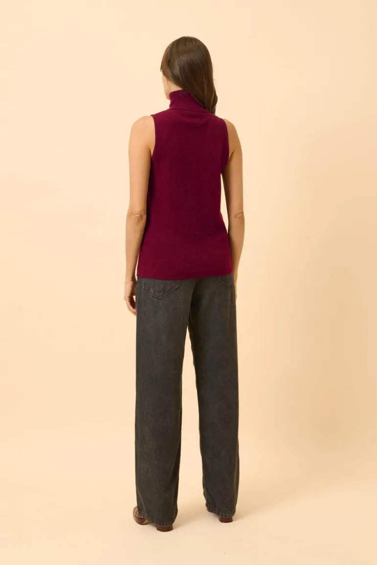 VIOLET pull col roulé bordeaux