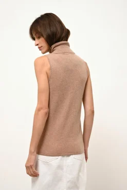 VIOLET pull col roulé camel chiné
