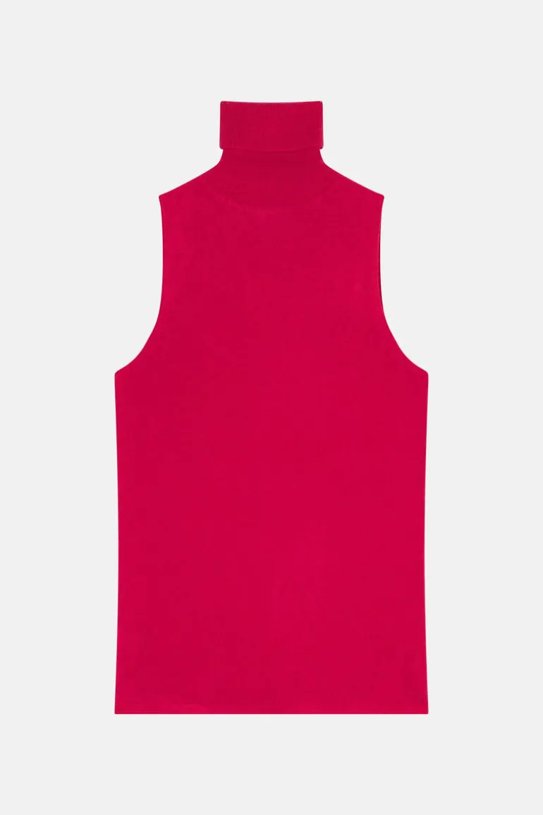 VIOLET pull col roulé fuchsia