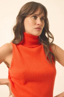 VIOLET pull col roulé orange