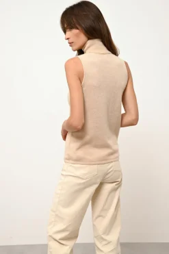 VIOLET pull col roulé sable