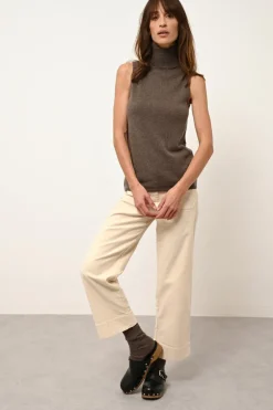 VIOLET pull col roulé taupe chiné
