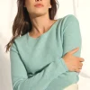 VIVIAN pull col rond aqua chiné