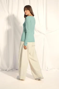 VIVIAN pull col rond aqua chiné