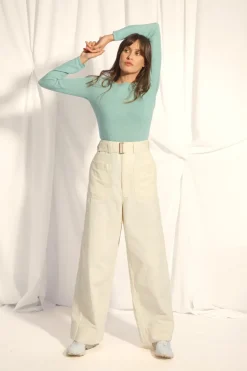 VIVIAN pull col rond aqua chiné