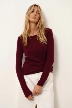 VIVIAN pull col rond bordeaux