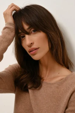 VIVIAN pull col rond camel chiné