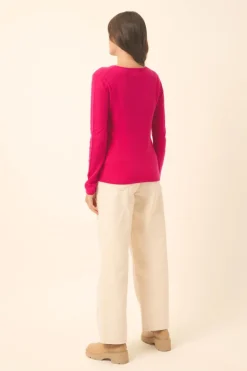 VIVIAN pull col rond fuchsia