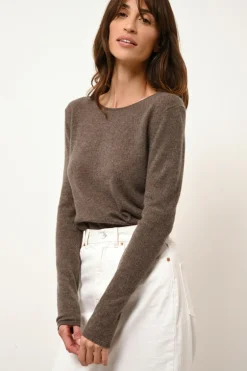 VIVIAN pull col rond taupe chiné