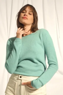 VIVIAN pull col rond vert chiné
