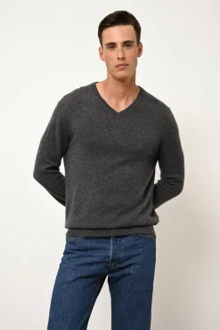 WALT pull col v anthracite chiné