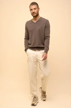 WALT pull col v taupe chiné