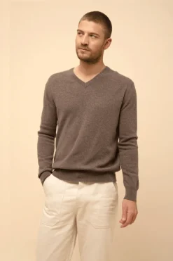 WALT pull col v taupe chiné
