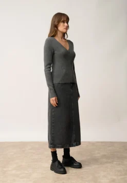 ZION gilet col v anthracite chiné
