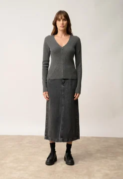 ZION gilet col v anthracite chiné