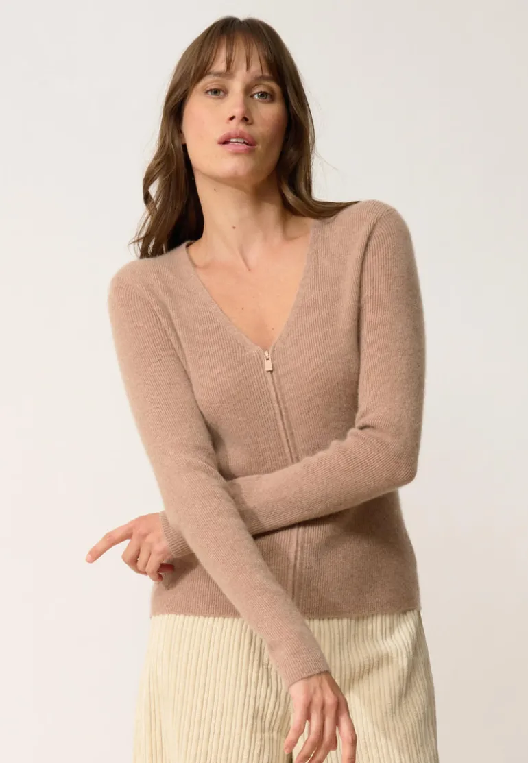 ZION gilet col v camel chiné
