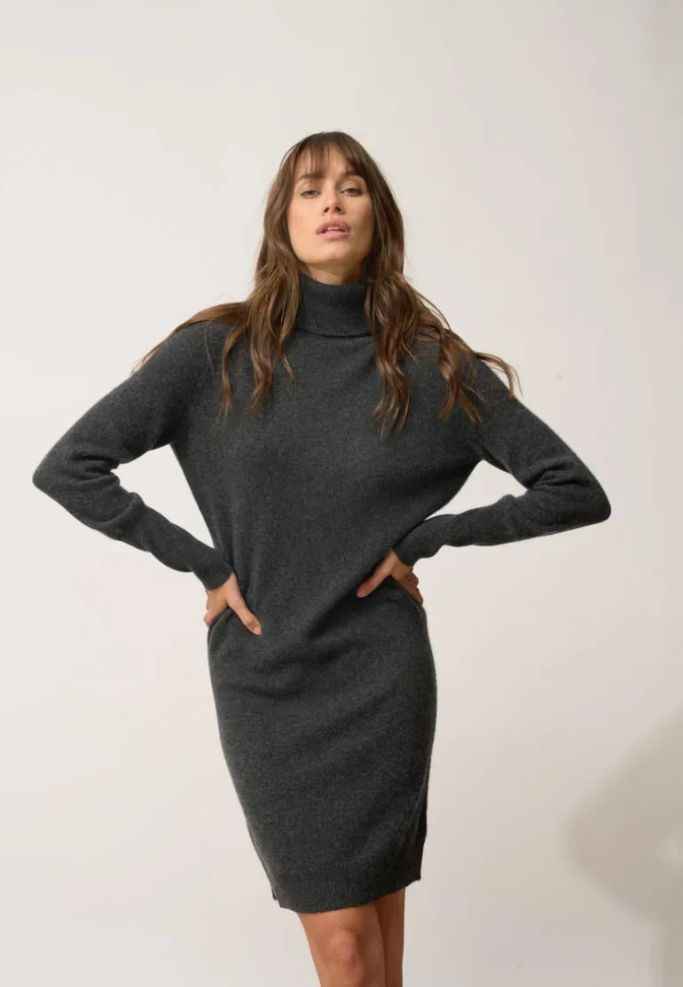 ZOELA robe col roulé carbone chiné
