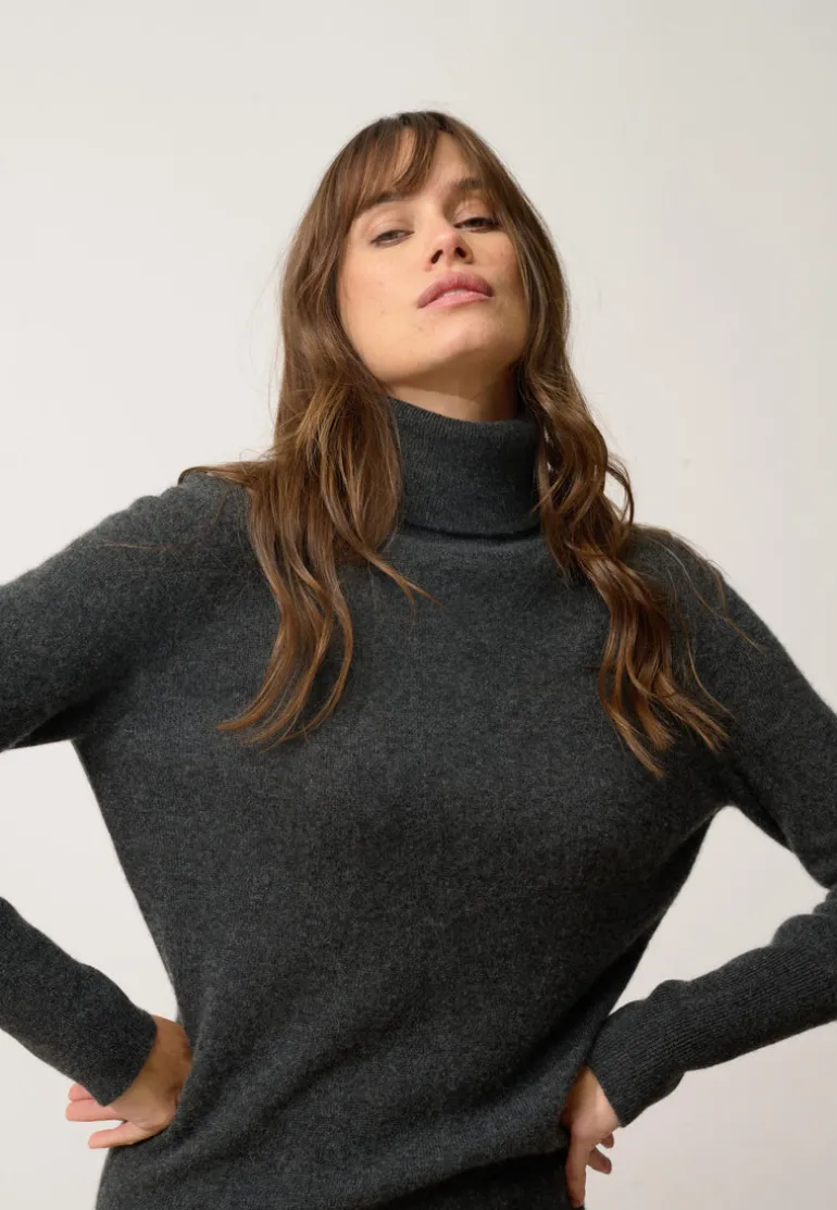 ZOELA robe col roulé carbone chiné