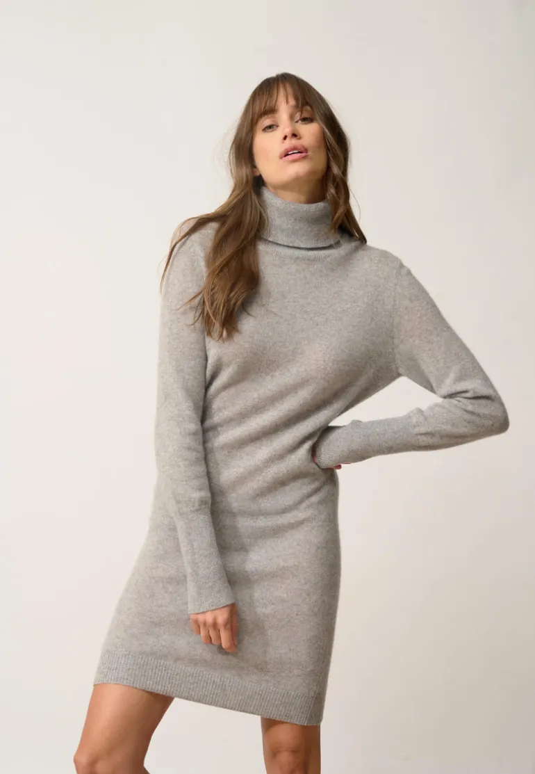 ZOELA robe col roulé gris souris chiné