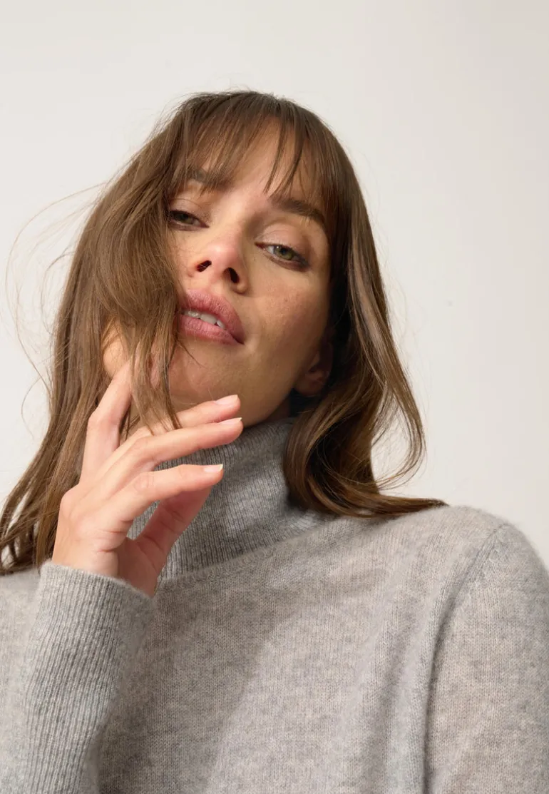 ZOELA robe col roulé gris souris chiné